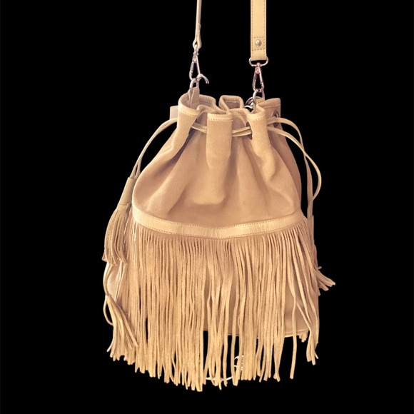 Topshop Handbags - Top shop Suede Fringe Bucket Bag Tan